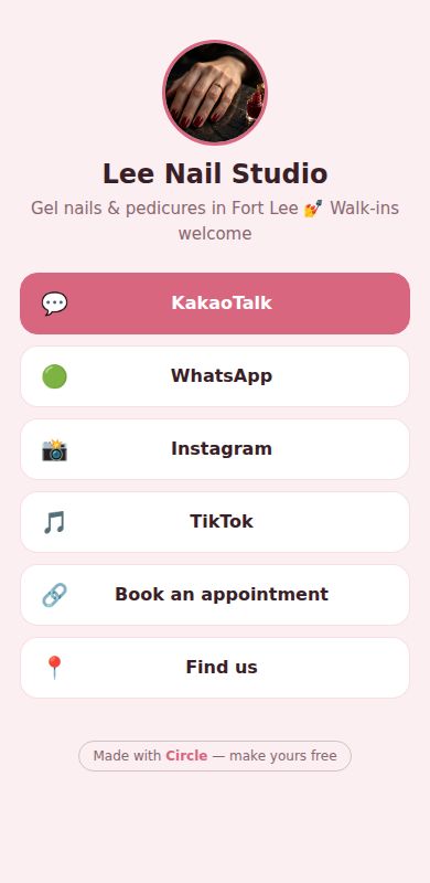 A link page for a nail studio